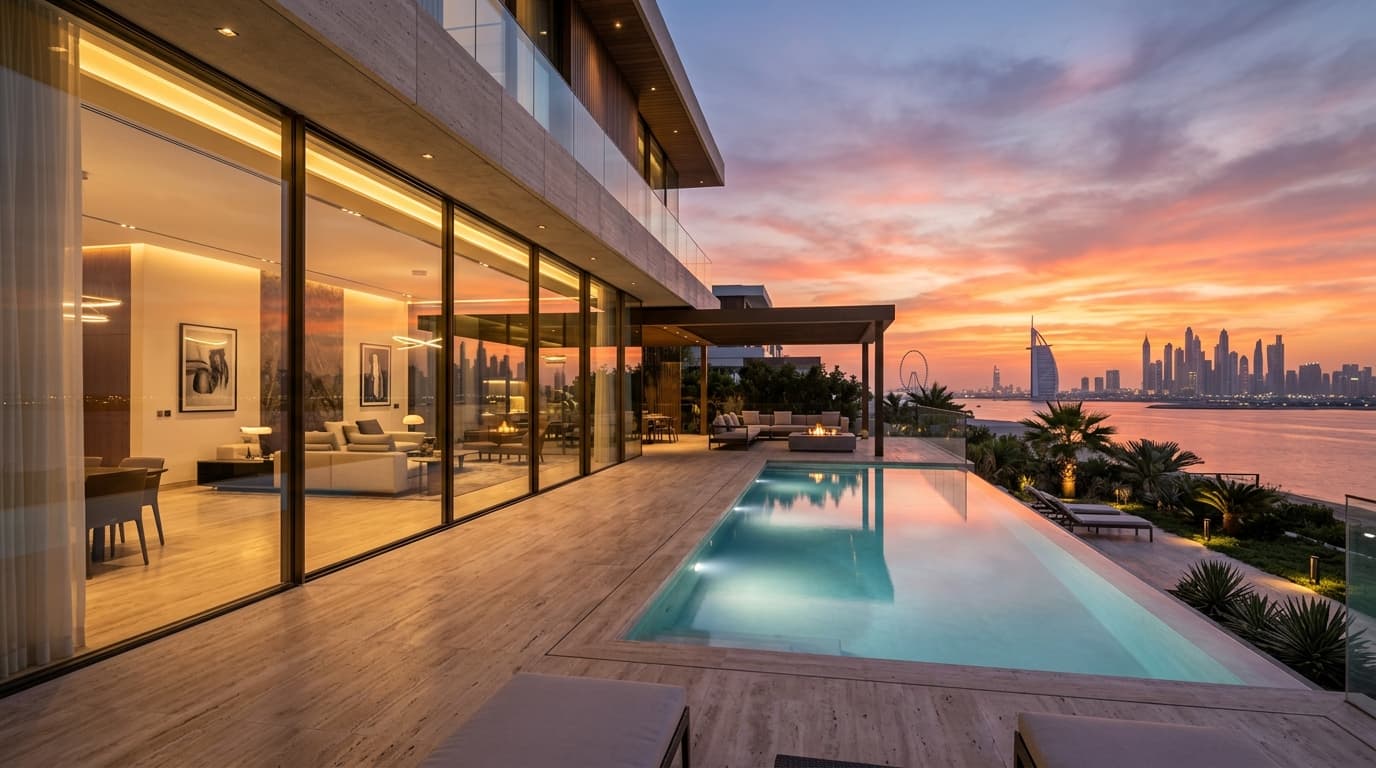 Luxury modern Dubai villa with 20mm minimalist sliding glass doors