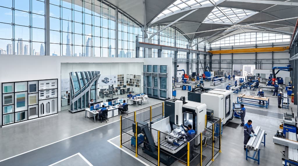 FoldnSlide high-precision architectural glazing and CNC fabrication facility in Dubai